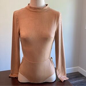 LF Rumor Boutique Faux Suede Long Sleeve Bodysuit Size Small